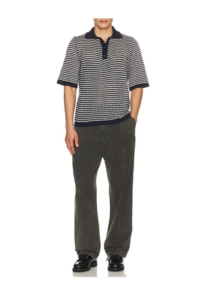 PEREGRINE Island Crochet Button Polo in Blue. Size S. Also in M, L, XL/1X.