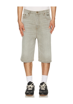Rhude Baggy Traxedo Denim Shorts in Light Grey. Size M. Also in L, XL/1X, XXL/2X.