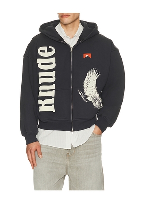 Rhude Eagle Pass Zip-Up Hoodie in Charcoal. Size M. Also in L, XL/1X, XXL/2X.