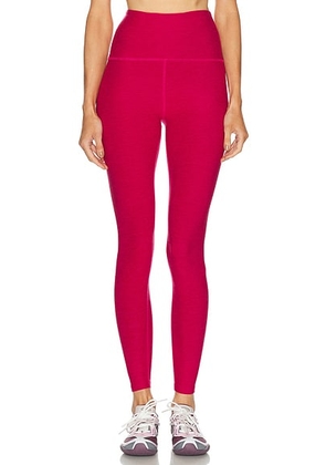 Beyond Yoga Spacedye Caught in The Midi High Waisted Legging in Sangria Heather - Fuchsia. Size L (also in XS, S, M).