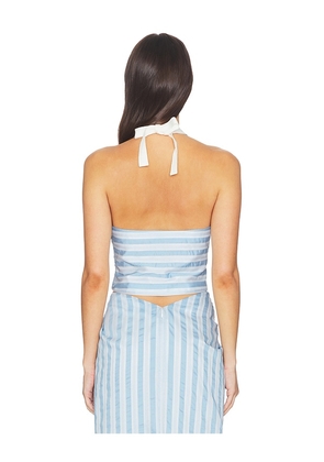 SIMKHAI Caprie Yarn-dye Halter Top in Baby Blue. Size 0. Also in 4, 6, 8, 10, 12.