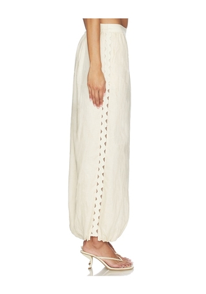 SIMKHAI Selah Linen Lace Balloon Pant in Beige. Size 0. Also in 10, 12, 14.
