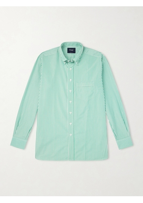 Drake's - Button-Down Collar Striped Cotton-Poplin Shirt - Men - Green - UK/US 15
