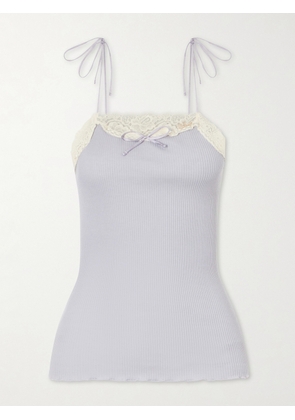 Chloé - Logo-embroidered Lace-trimmed Cotton And Silk-blend Tank - Gray - x small,small,medium,large,x large