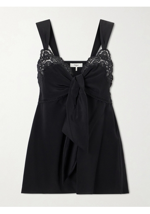 Chloé - Knotted Lace-trimmed Silk Crepe De Chine Tank - Black - FR 34,FR 36,FR 38,FR 40,FR 42,FR 44