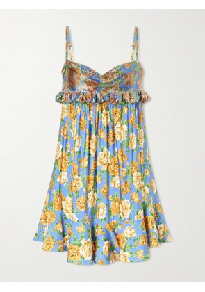 RABANNE - Embellished Ruffled Floral-print Jersey Mini Dress - Multi - FR 36,FR 38,FR 40