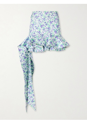 RABANNE - Tie-detailed Ruffled Floral-print Stretch-jersey Mini Skirt - Blue - FR 34,FR 36,FR 38,FR 40,FR 42,FR 44