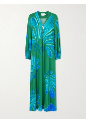 Themis Z - Alcmene Embellished Printed Crepe Maxi Dress - Green - x small,small,medium,large