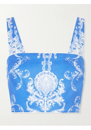 Borgo de Nor - Didi Printed Cropped Cotton-poplin Top - Blue - UK 6,UK 8,UK 10,UK 12,UK 14,UK 16,UK 18
