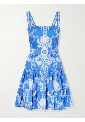 Borgo de Nor - Freddie Printed Belted Cotton Mini Dress - Blue - UK 6,UK 8,UK 10,UK 12,UK 14,UK 16,UK 18