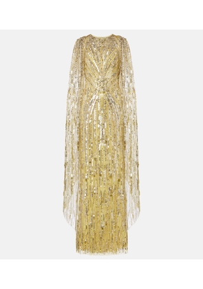 Jenny Packham Elio embellished caped gown