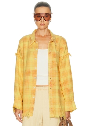 R13 Shredded Seam Drop Neck Shirt in Yellow - Yellow. Size S (also in M, L).
