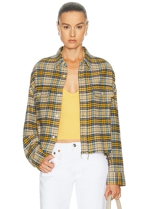 R13 Cropped Work Shirt in Yellow Plaid - Yellow. Size M (also in S).