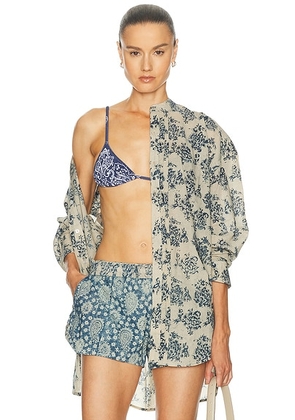 R13 Pleated Front Shirt in Blue - Neutral. Size L (also in XS, S, M).