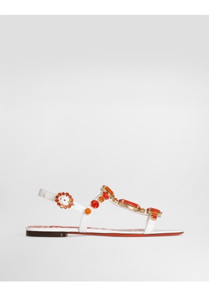 Dolce & Gabbana Patent Leather Sandals With Embroidery - Woman Sandals And Wedges Multicolor 38.5