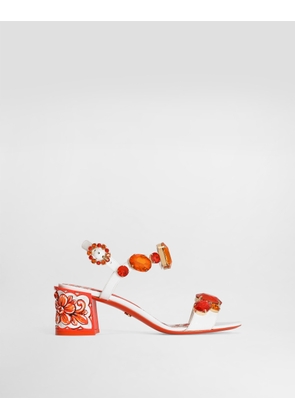 Dolce & Gabbana Patent Leather Sandals With Embroidery - Woman Sandals And Wedges Multicolor 37