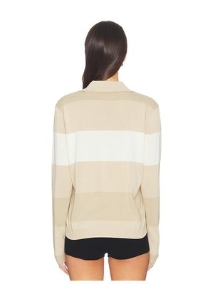 Khalhon Coastal Stripe Knit Polo Top in Beige. Size XS. Also in S, M, L.