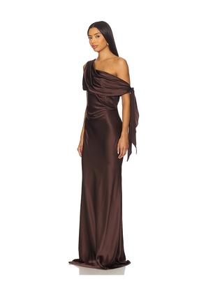 The Sei Asym. Drape Gown With Tie in Chocolate. Size 2. Also in 4.