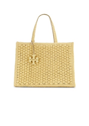 Tory Burch Ella Hand Crocheted Popcorn Stitch Large Tote Bag in Neutral.
