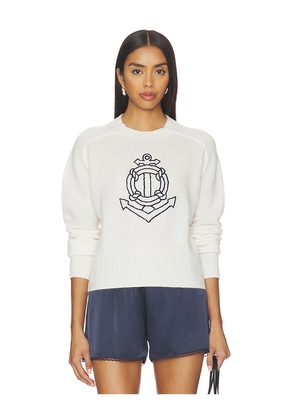 White & Warren Featherweight Cashmere Nautical Embroidered Sweater in White. Size XS. Also in S, M, L.