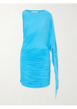 Alex Perry - One-shoulder Ruched Draped Stretch-jersey Mini Dress - Blue - UK 4,UK 6,UK 8,UK 10,UK 12,UK 14