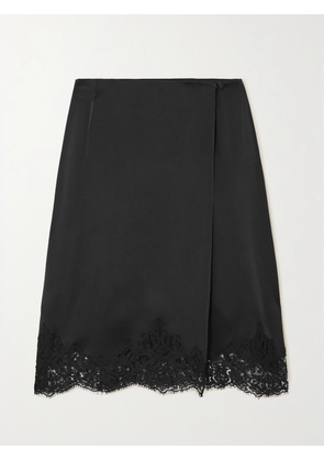 Stella McCartney - Wrap-effect Lace-trimmed Satin Skirt - Black - IT34,IT36,IT38,IT40,IT42,IT44,IT46,IT50