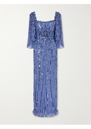 Jenny Packham - Sequin-embellished Tulle Gown - Blue - UK 6,UK 8,UK 10,UK 12,UK 14,UK 16,UK 18