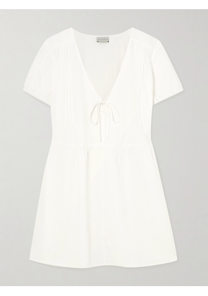 Deiji Studios - Pintucked Tie-detailed Organic Cotton Mini Dress - White - xx small,x small,small,medium,large,x large