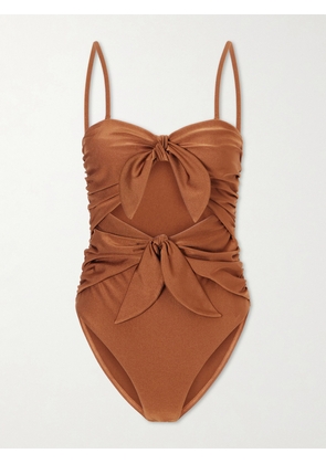 Zimmermann - Aster Knot-detailed Gathered Swimsuit - Brown - 0,1,2,3,4