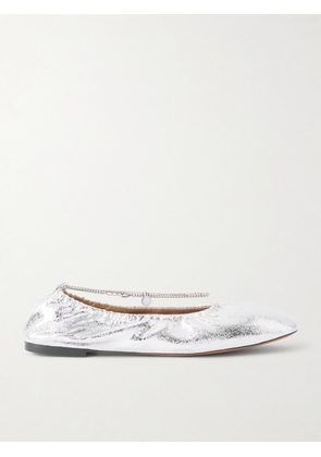 Stella McCartney - Embellished Crinkled Metallic Flats - Silver - IT35,IT36,IT36.5,IT37,IT37.5,IT38,IT38.5,IT39,IT40,IT41