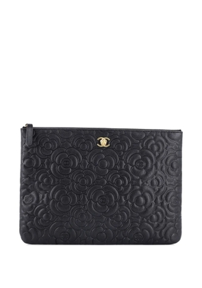CHANEL Pre-Owned O Case Camellia Nubuck Medium clutch bag - Black