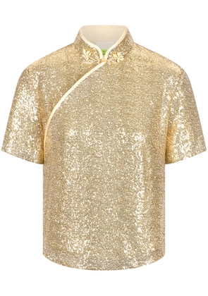Shanghai Tang sequin-embellished silk top - Gold