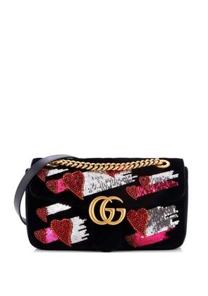 Gucci Pre-Owned GG Marmont Flap Bag Embellished Matelasse Velvet Small crossbody bag - Black