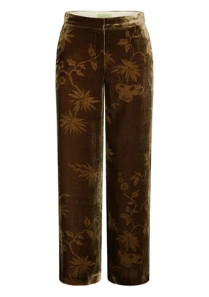 Shanghai Tang velvet-finish flared trousers - Brown
