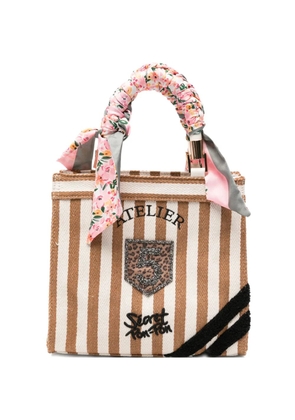 Secret Pon Pon small Saint Tropez striped tote bag - Brown