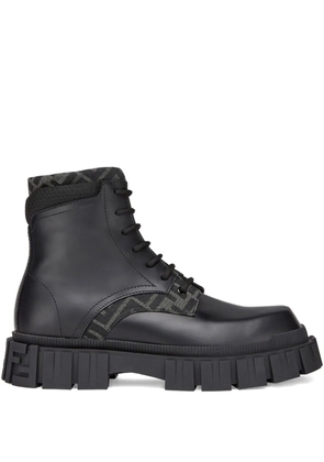 FENDI monogram pattern lace-up boots - Black