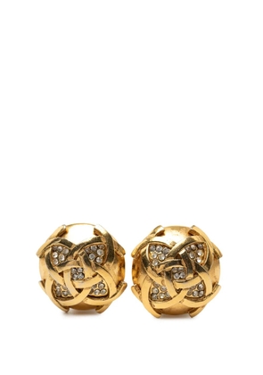 CHANEL Pre-Owned 1980-1990 CC Gold Plated Round Strass Clip On Earrings costume earrings
