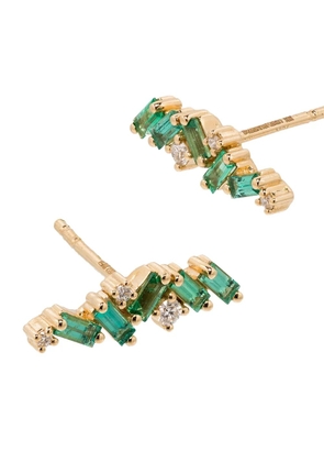 Suzanne Kalan 18kt yellow gold emerald and diamond stud earrings - Green