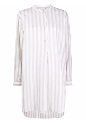 Woolrich striped collarless long shirt - Neutrals