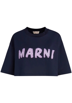 Marni logo-print cropped cotton T-shirt - Blue
