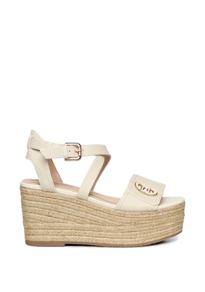 LIU JO Zeppe Bali raffia-wedge leather heeled espadrilles - White