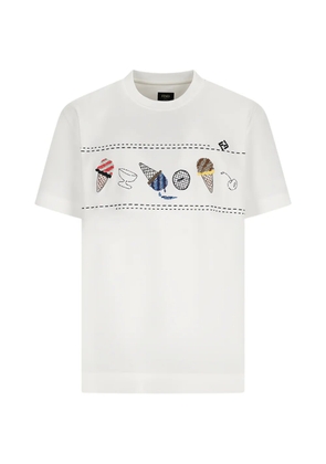 FENDI ice cream-embroidered T-shirt - White