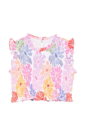 Sundress Malone floral-print smocked top - White