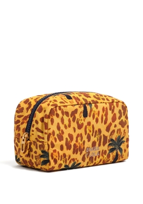 Bimba y Lola small leopard-print palm-motif make-up bag - Yellow