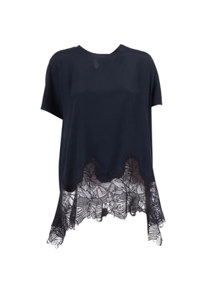 Fabiana Filippi lace-trim crepe de chine top - Blue