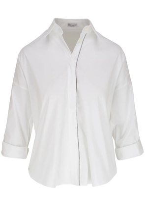 Brunello Cucinelli Monili-trim cotton-blend shirt - White