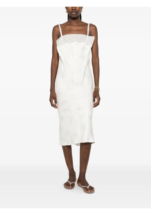 Carven floral-print lace-trim midi dress - Neutrals