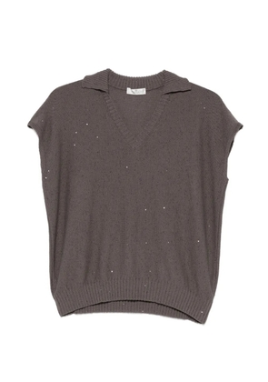 PANICALE sequin-embellished V-neck T-shirt - Brown