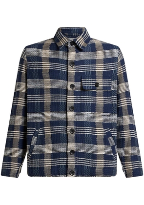 ETRO check-pattern knit shirt jacket - Blue