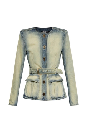 Balmain belted denim jacket - Blue